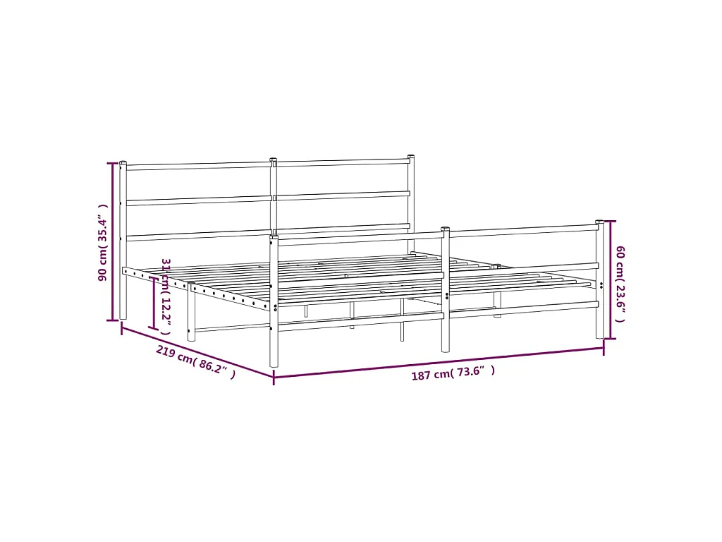 Bedframe met hoofd- en voeteneinde metaal wit 183x213 cm