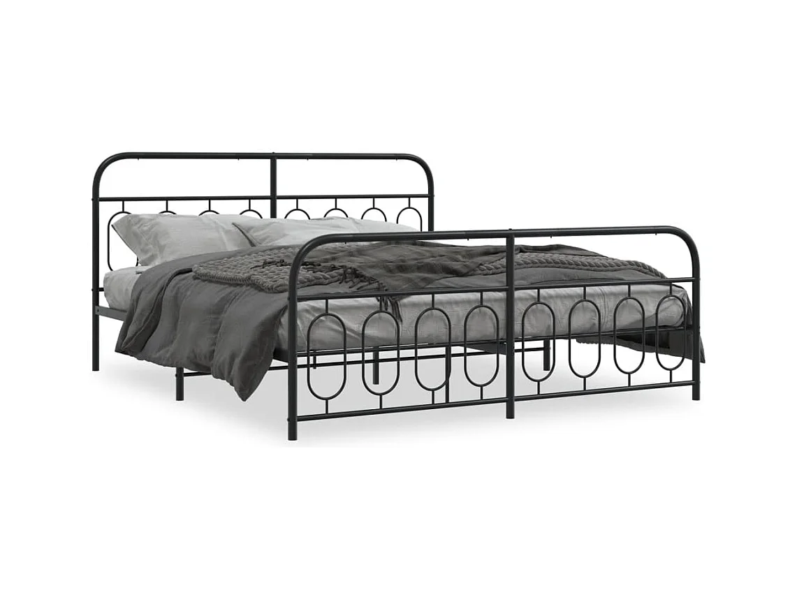 Bettgestell mit Kopf- und Fußteil Metall Schwarz 183x213 cm