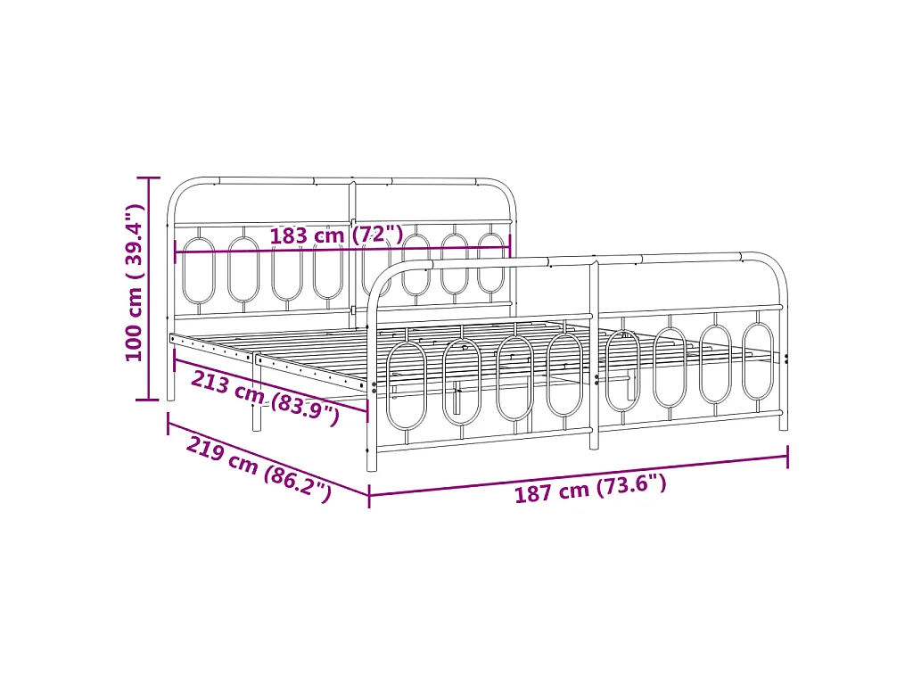 Estructura cama sin colchón con estribo metal negro 183x213 cm