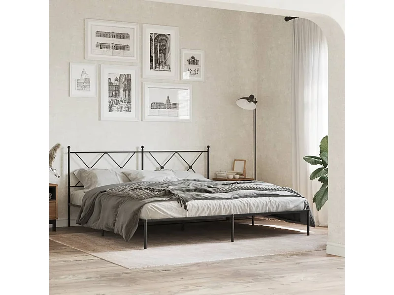 Cadre de lit métal sans matelas avec tête de lit noir 183x213cm