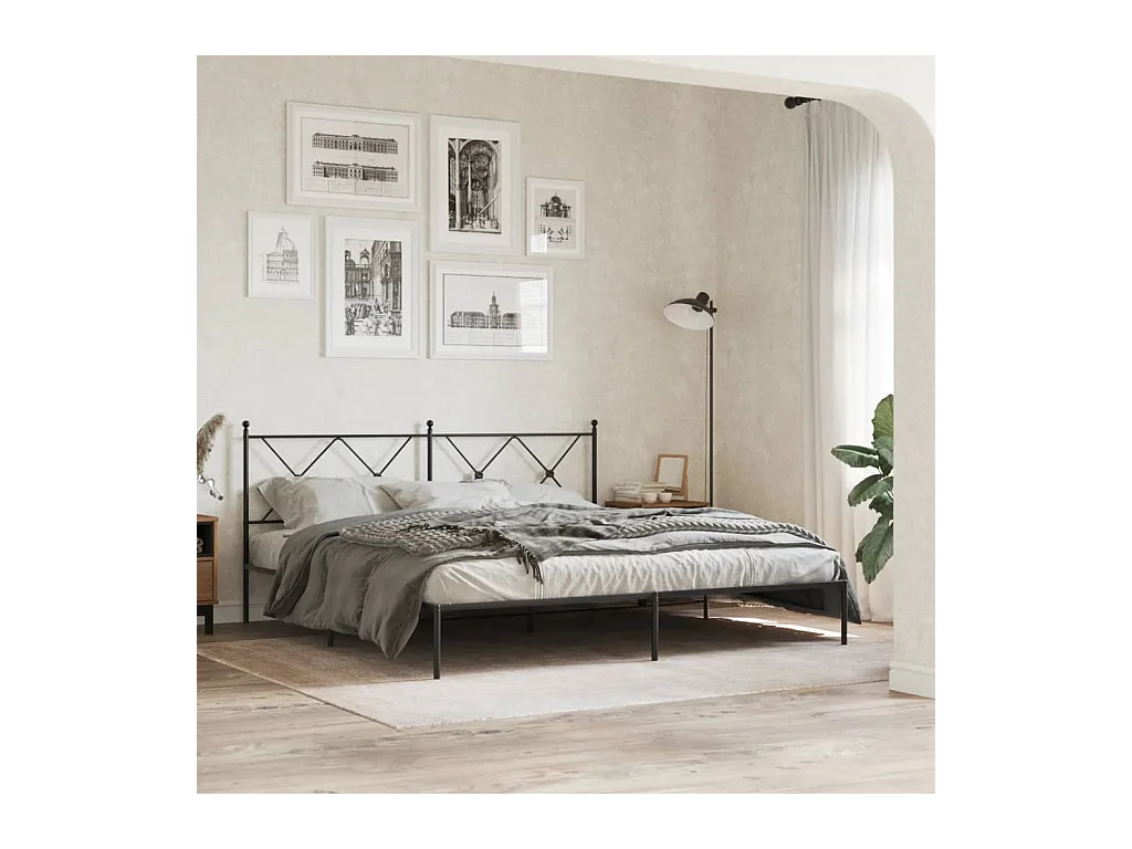 Cadre de lit métal sans matelas avec tête de lit noir 183x213cm