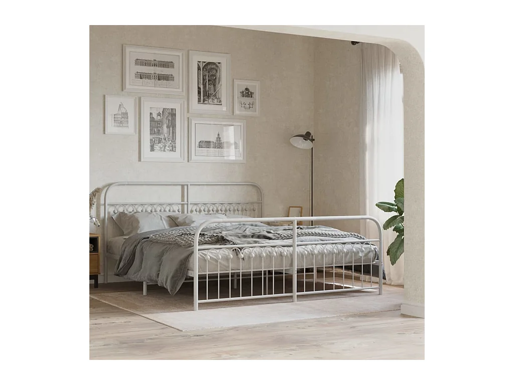 Bettgestell mit Kopf- und Fußteil Metall Weiß 183x203 cm