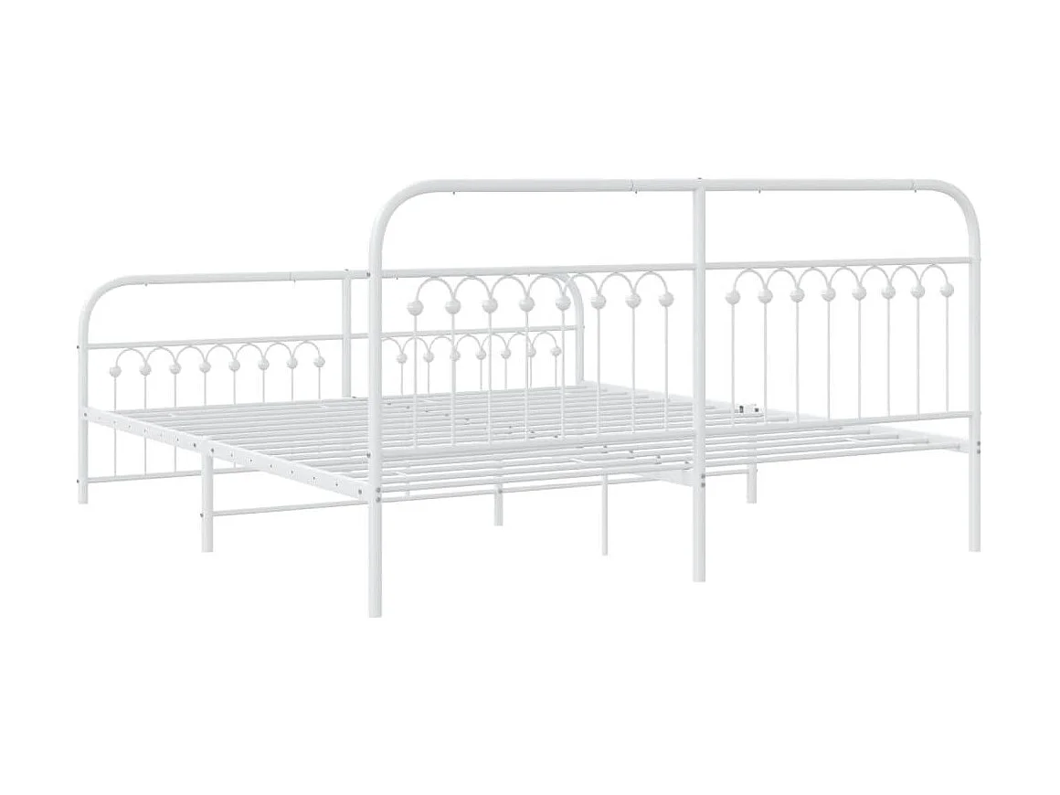 Cadre de lit métal sans matelas et pied de lit blanc 183x203 cm