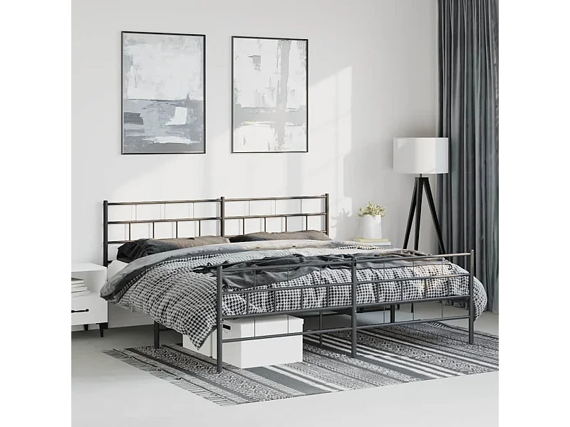 Cadre de lit métal sans matelas avec pied de lit noir 183x213cm