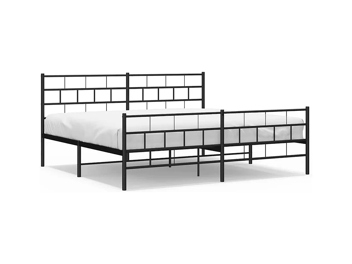 Cadre de lit métal sans matelas avec pied de lit noir 183x213cm