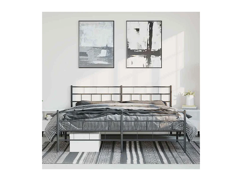 Cadre de lit métal sans matelas avec pied de lit noir 183x213cm