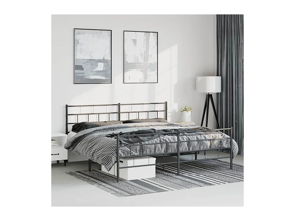 Cadre de lit métal sans matelas avec pied de lit noir 183x213cm