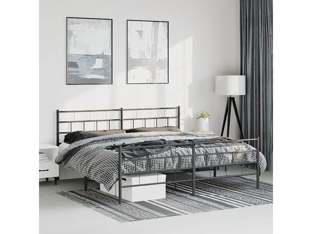 Cadre de lit métal sans matelas avec pied de lit noir 183x213cm
