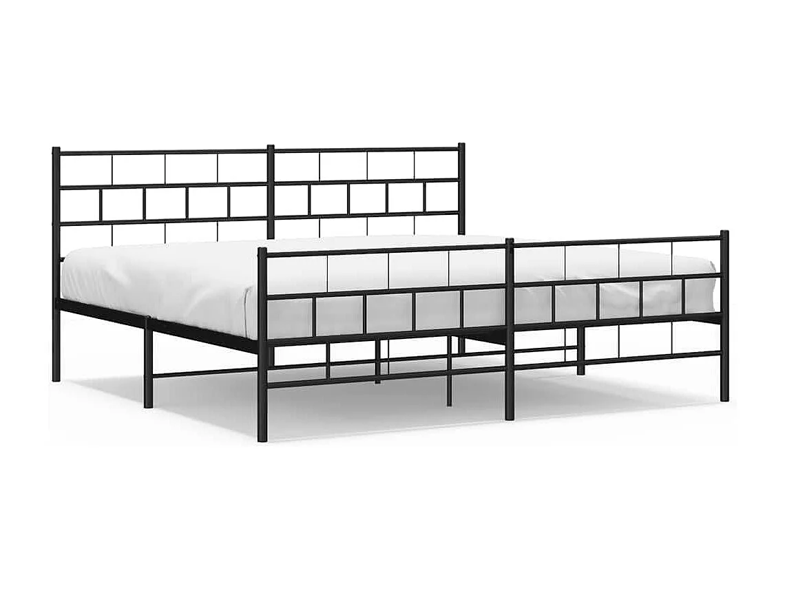 Cadre de lit métal sans matelas avec pied de lit noir 183x213cm