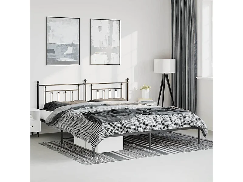 Cadre de lit métal sans matelas avec tête de lit noir 183x213cm