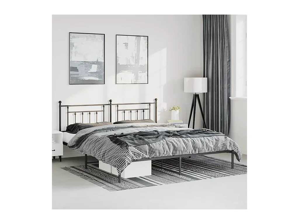 Cadre de lit métal sans matelas avec tête de lit noir 183x213cm