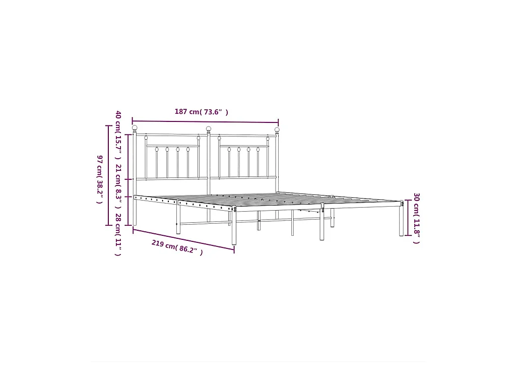 Cadre de lit métal sans matelas avec tête de lit noir 183x213cm