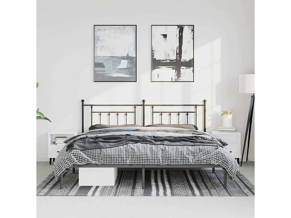 Cadre de lit métal sans matelas avec tête de lit noir 183x213cm
