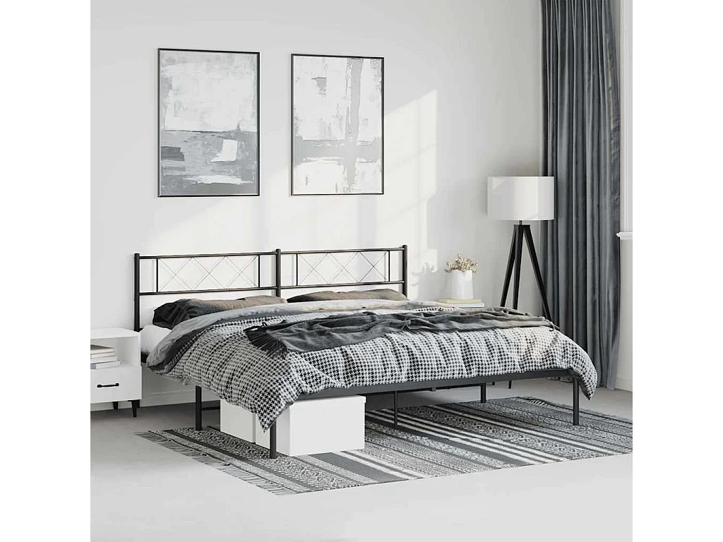 Cadre de lit métal sans matelas avec tête de lit noir 183x213cm