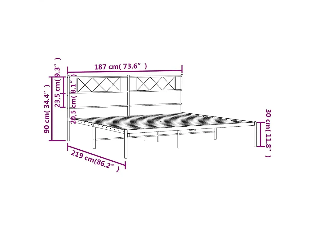 Cadre de lit métal sans matelas avec tête de lit noir 183x213cm