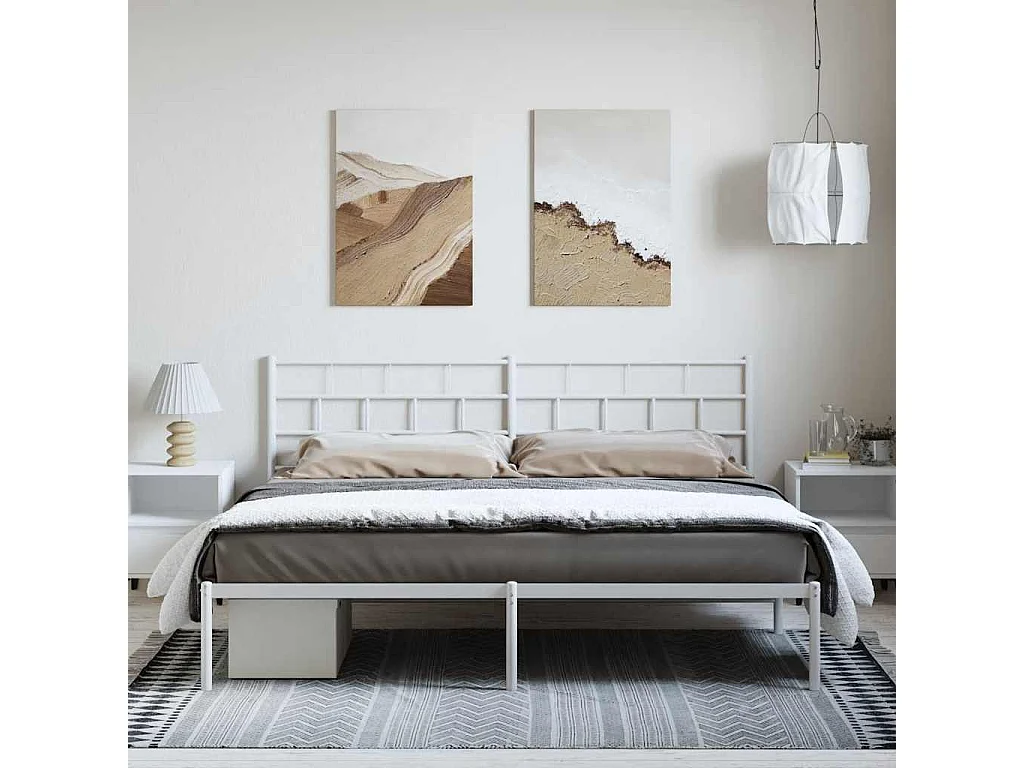 Cadre de lit métal sans matelas et tête de lit blanc 183x213 cm