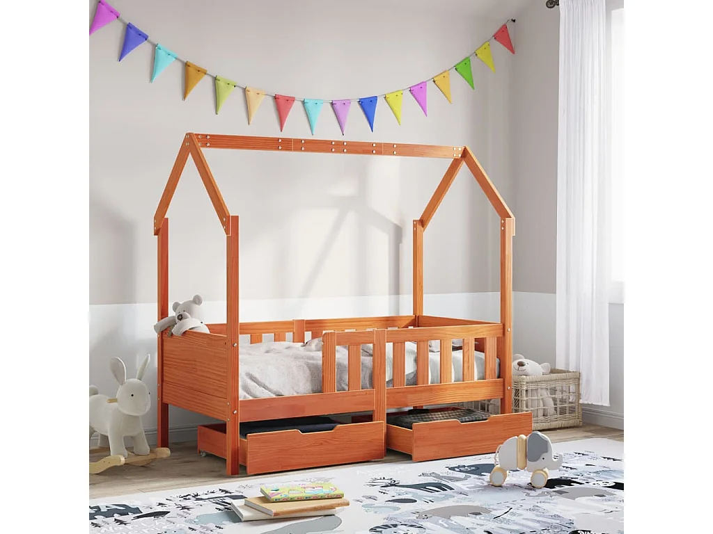 Cadre de lit enfant avec tiroirs sans matelas 70x140 cm bois