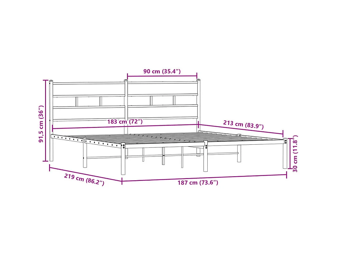 Estructura de cama sin colchón metal roble Sonoma 183x213 cm
