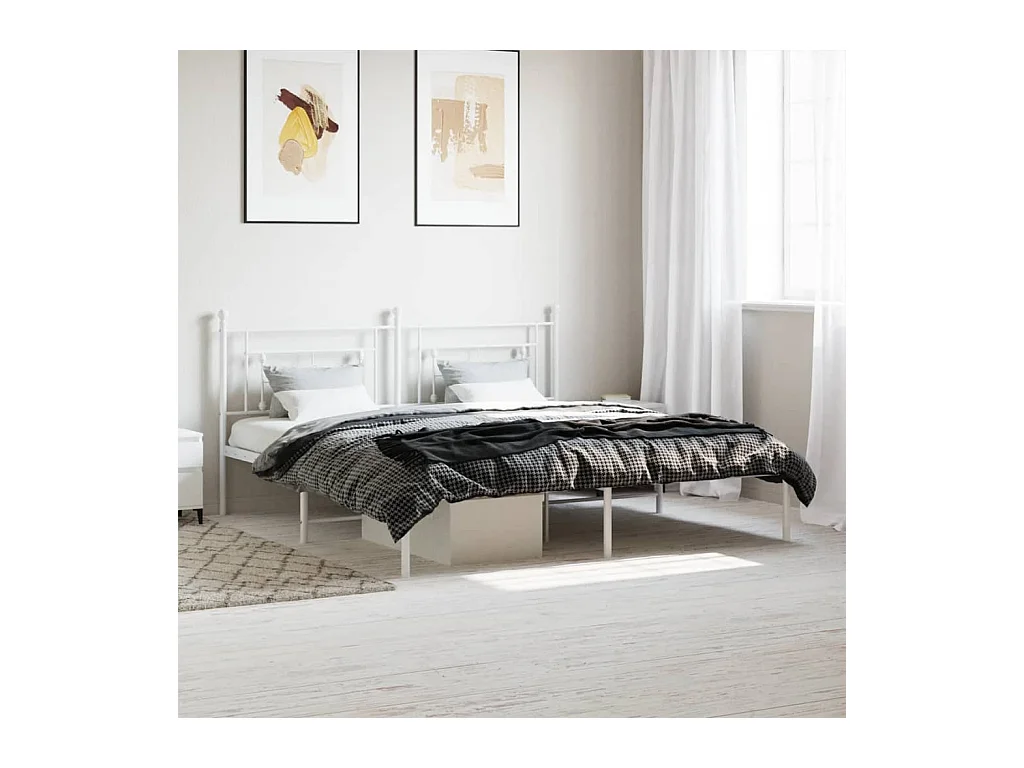Cadre de lit métal sans matelas et tête de lit blanc 183x213 cm