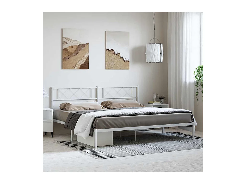 Cadre de lit métal sans matelas et tête de lit blanc 183x213 cm