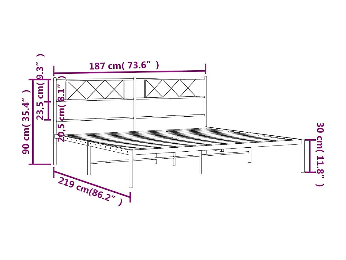 Cadre de lit métal sans matelas et tête de lit blanc 183x213 cm