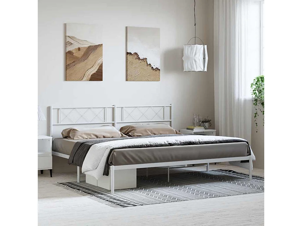 Cadre de lit métal sans matelas et tête de lit blanc 183x213 cm