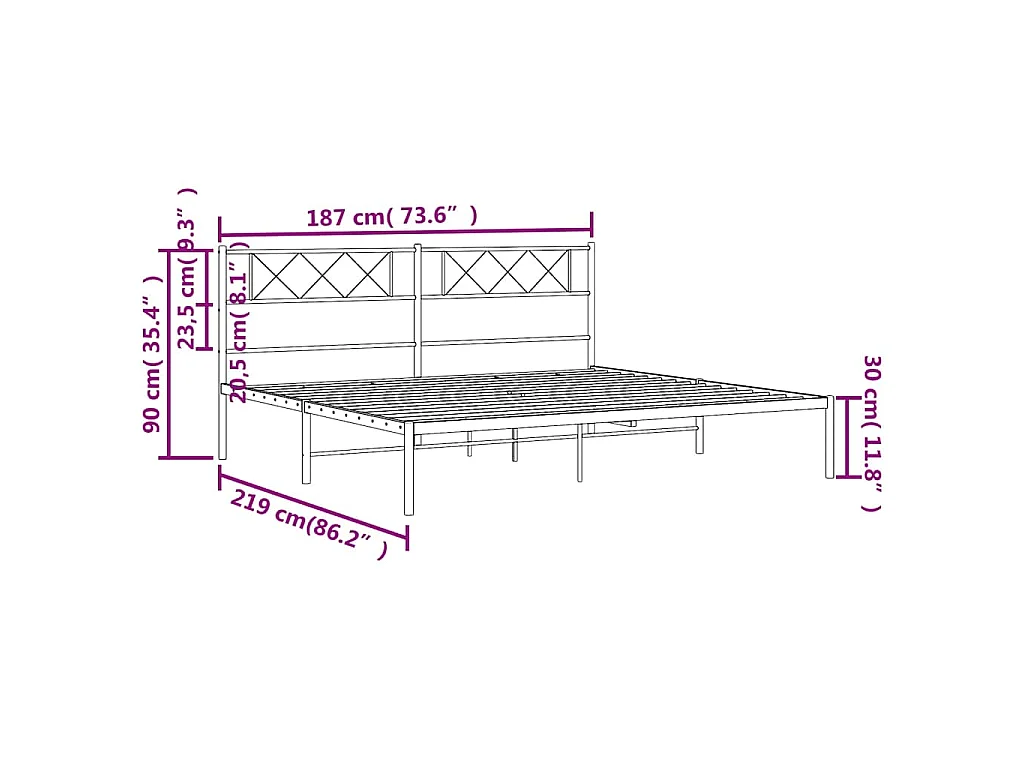 Estrutura de cama com cabeceira 183x213 cm metal branco