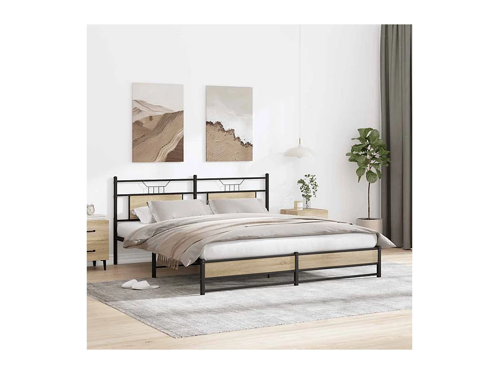 Cadre de lit en métal sans matelas chêne sonoma 183x213 cm