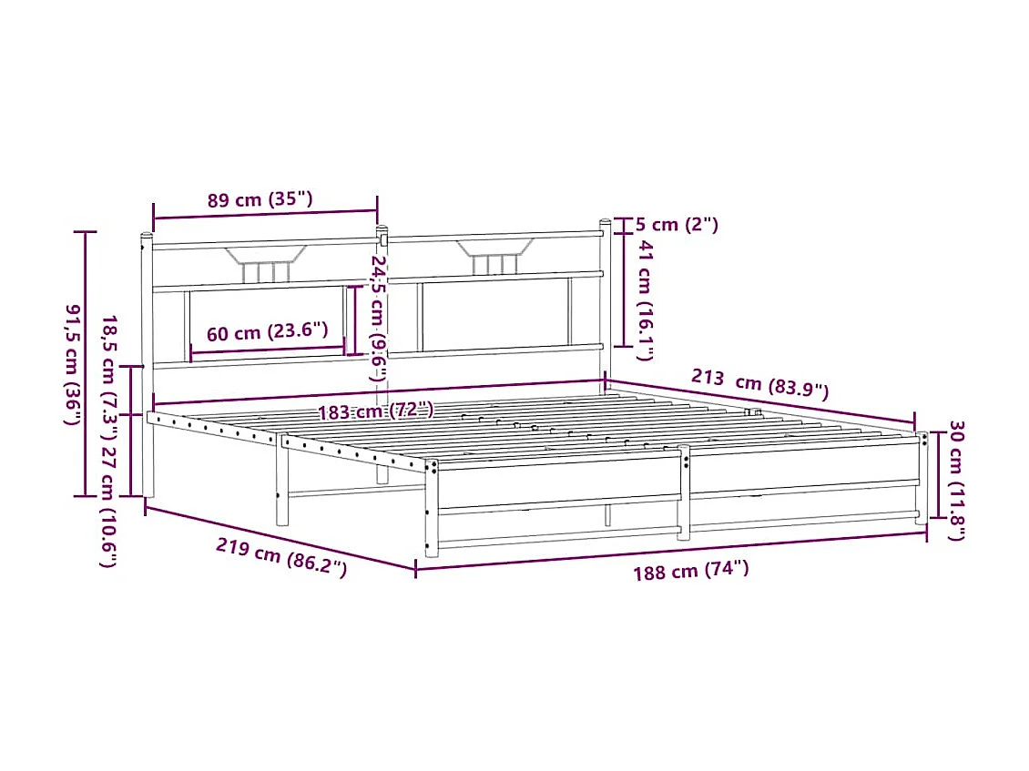 Estructura de cama sin colchón metal roble Sonoma 183x213 cm