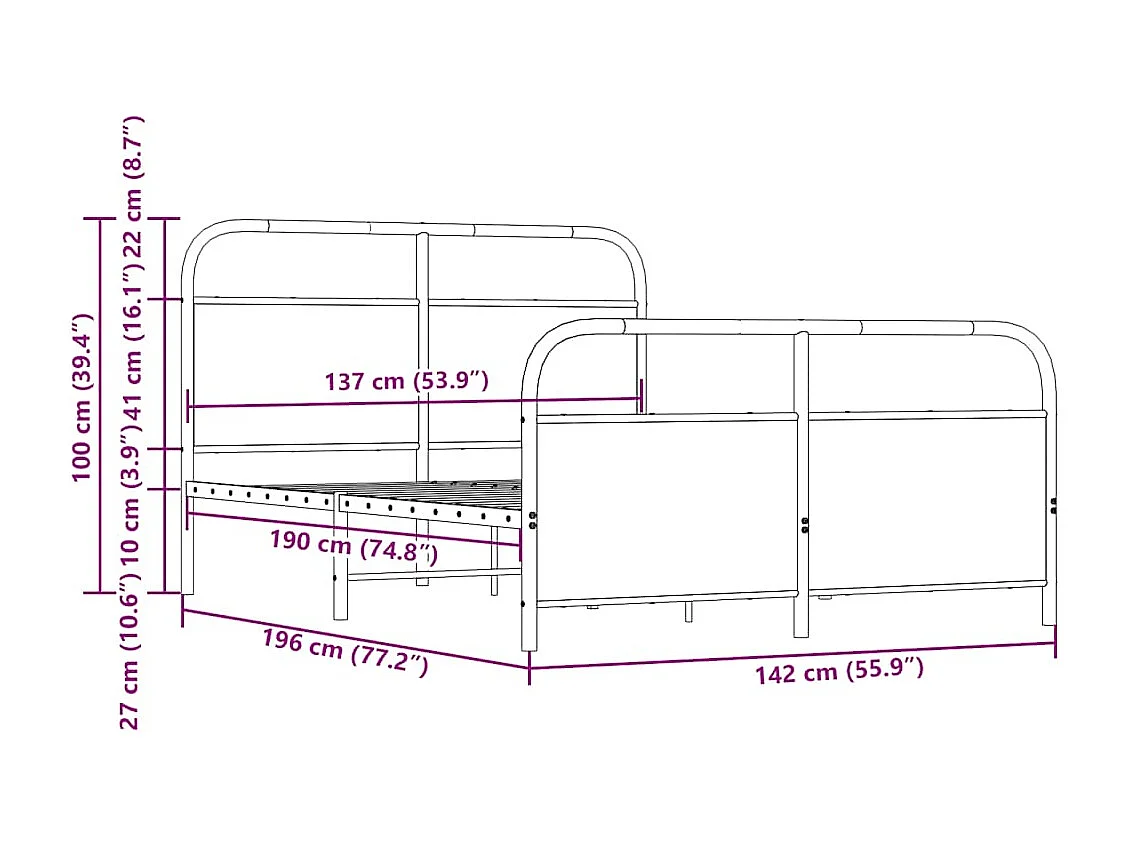 Giroletto senza Materaso in Metallo Rovere Sonoma 137x190 cm