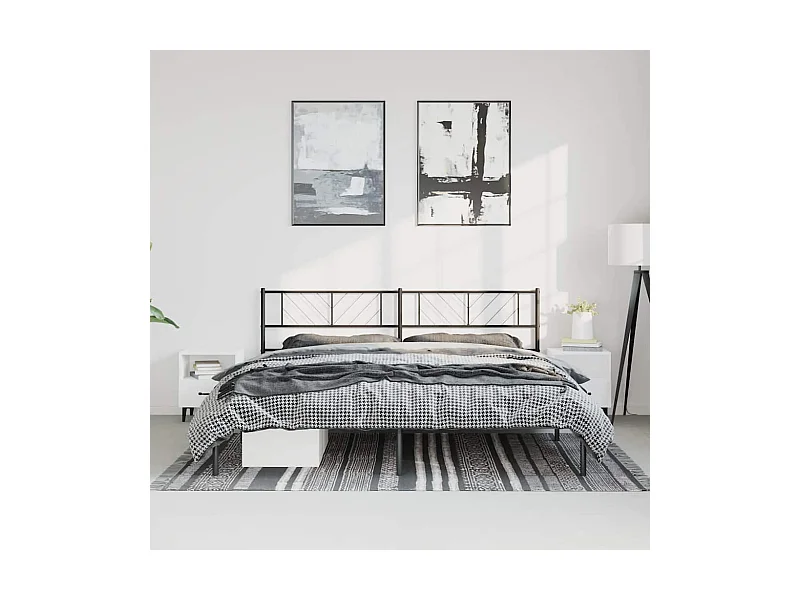 Cadre de lit métal sans matelas avec tête de lit noir 183x213cm
