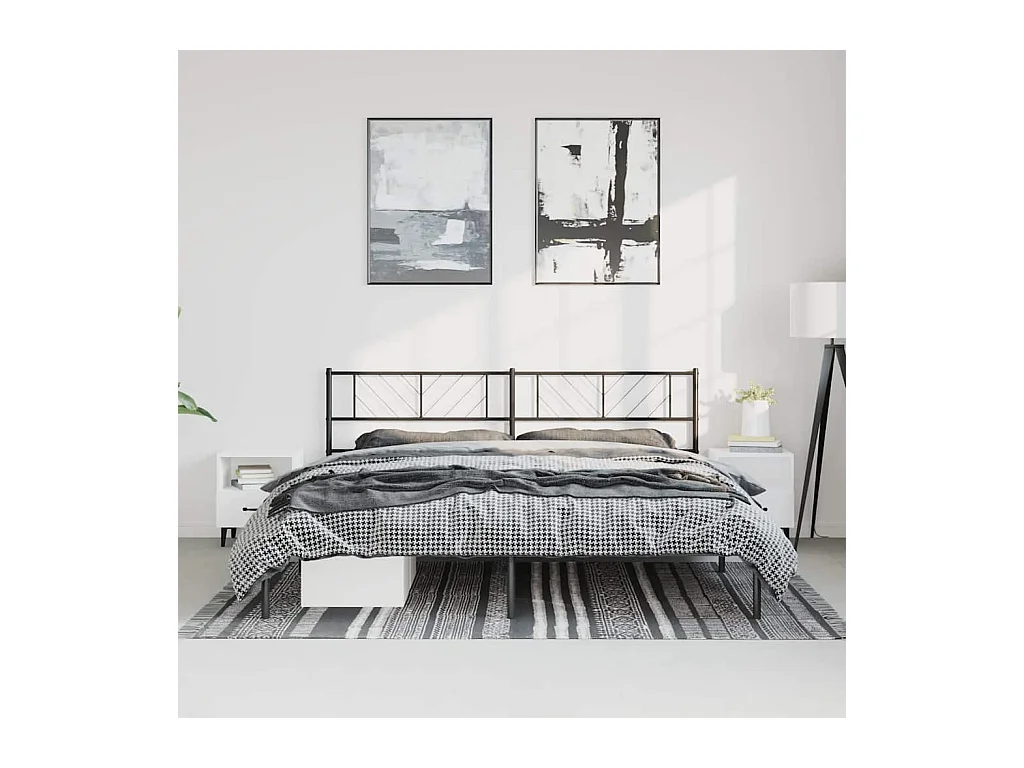Cadre de lit métal sans matelas avec tête de lit noir 183x213cm