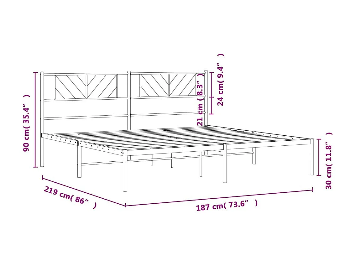 Cadre de lit métal sans matelas avec tête de lit noir 183x213cm