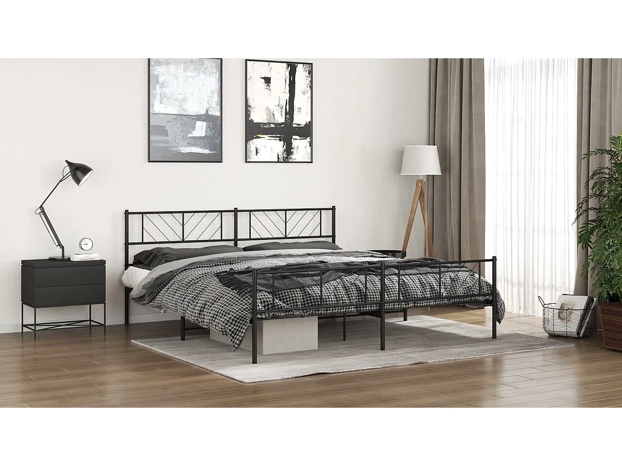 Cadre de lit métal sans matelas avec tête de lit noir 183x213cm