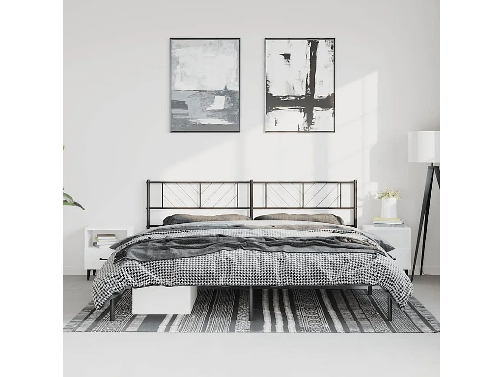 Cadre de lit métal sans matelas avec tête de lit noir 183x213cm