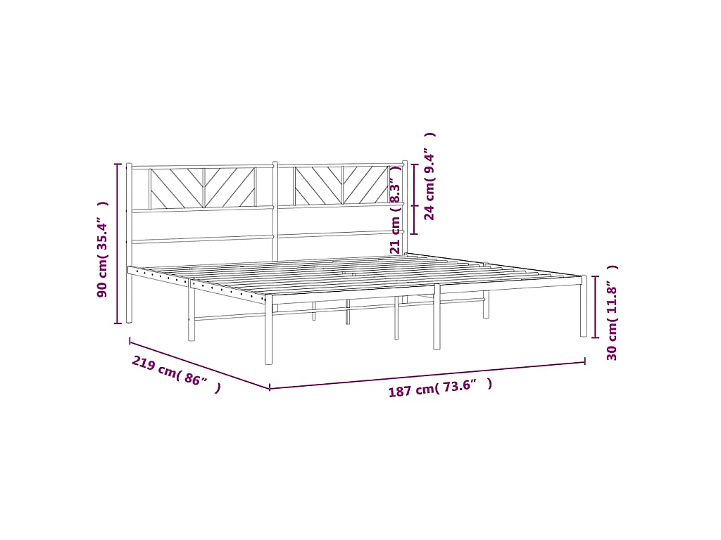 Cadre de lit métal sans matelas avec tête de lit noir 183x213cm