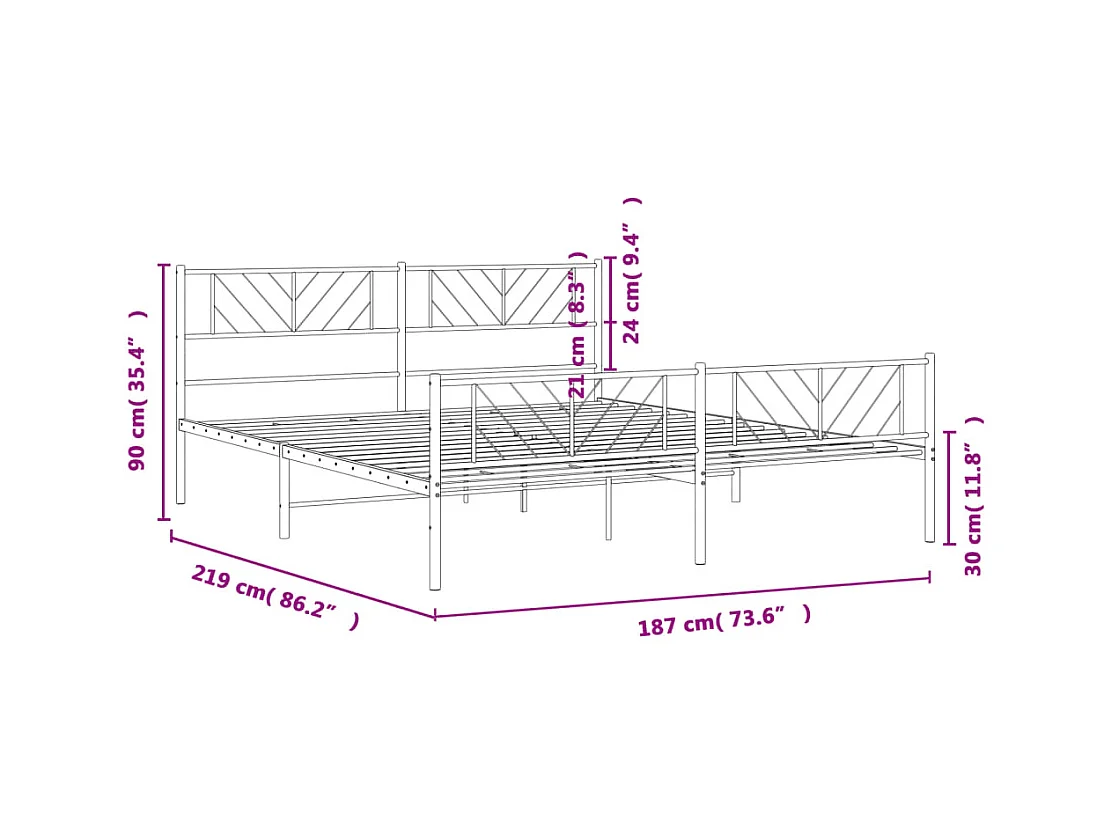 Cadre de lit métal sans matelas et pied de lit blanc 183x213 cm