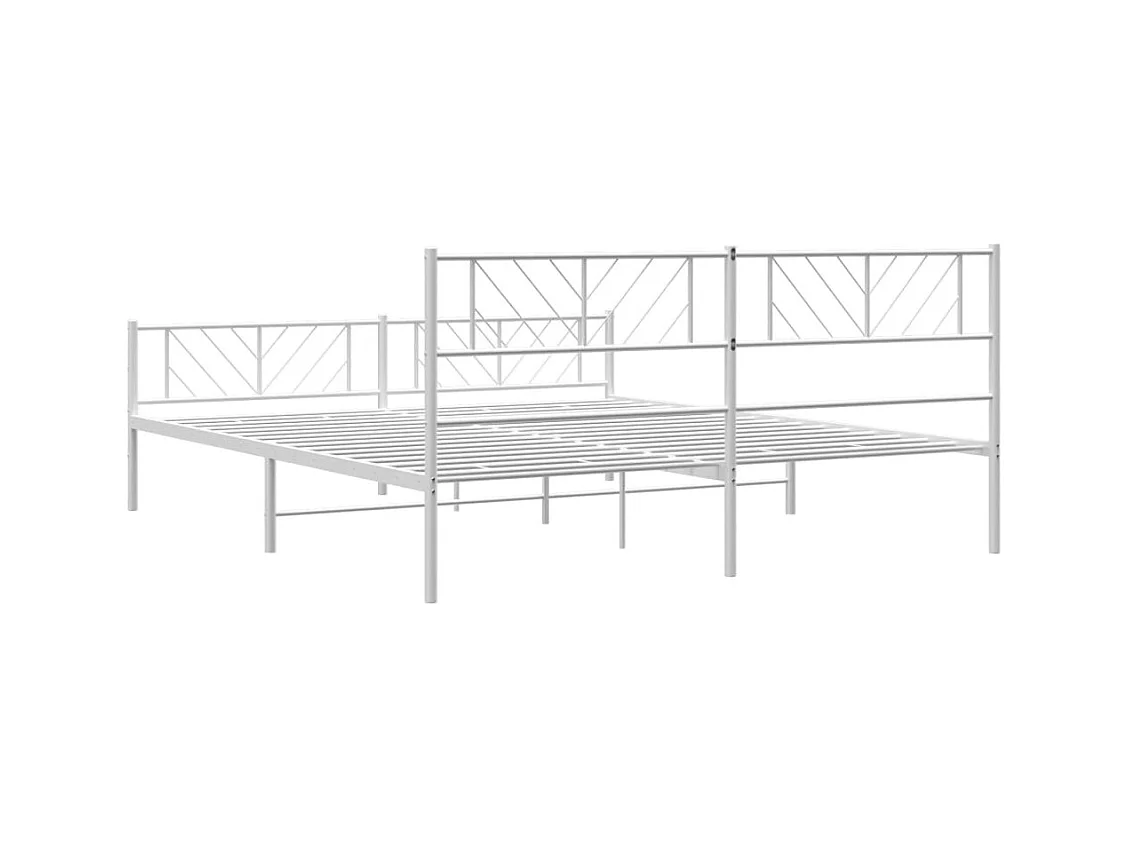 Cadre de lit métal sans matelas et pied de lit blanc 183x213 cm
