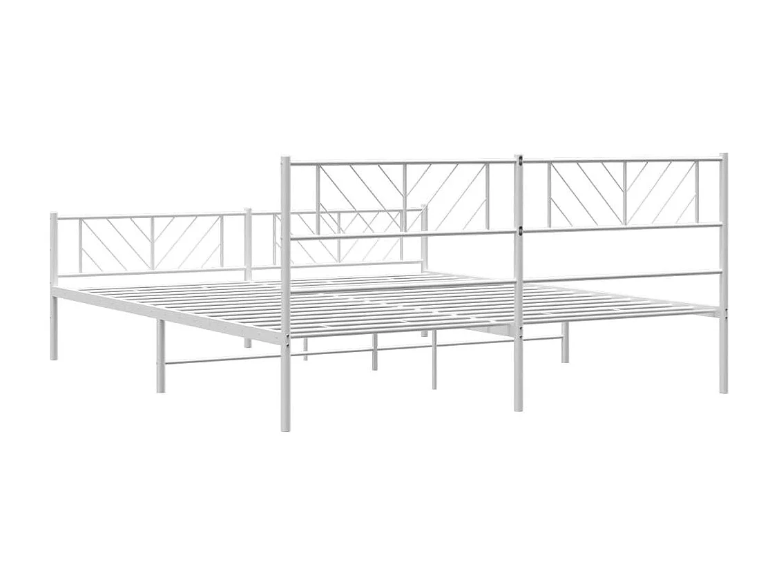 Cadre de lit métal sans matelas et pied de lit blanc 183x213 cm