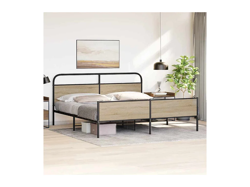 Bedframe zonder matras metaal gerookt eikenkleurig 183x213 cm
