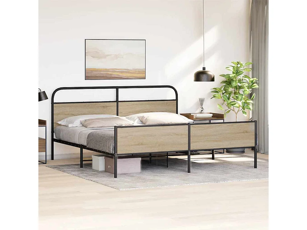 Cadre de lit en métal sans matelas chêne fumé 183x213 cm