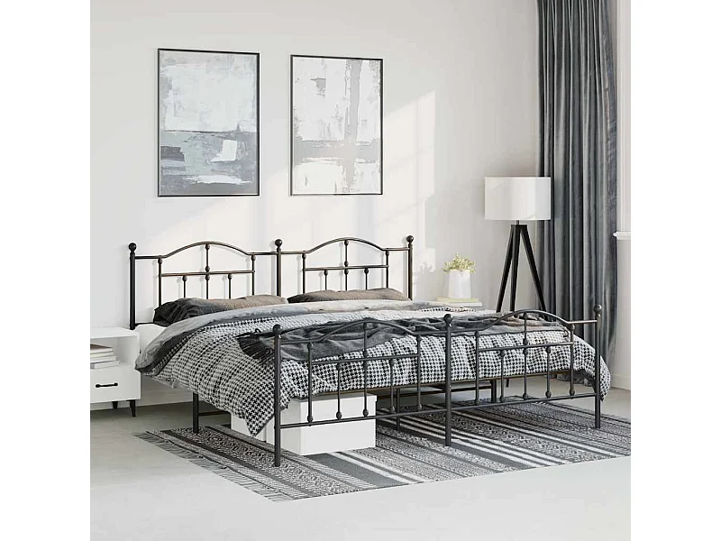 Cadre de lit métal sans matelas avec pied de lit noir 183x213cm