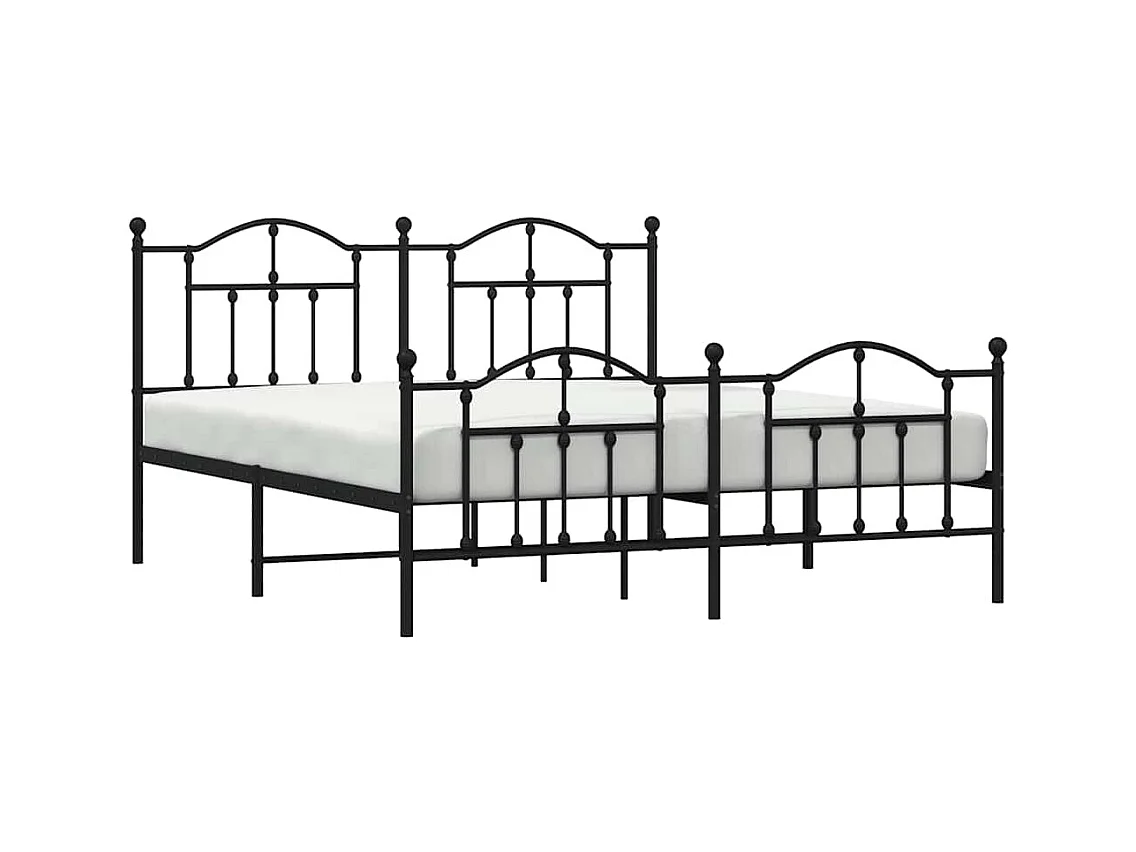 Cadre de lit métal sans matelas avec pied de lit noir 183x213cm