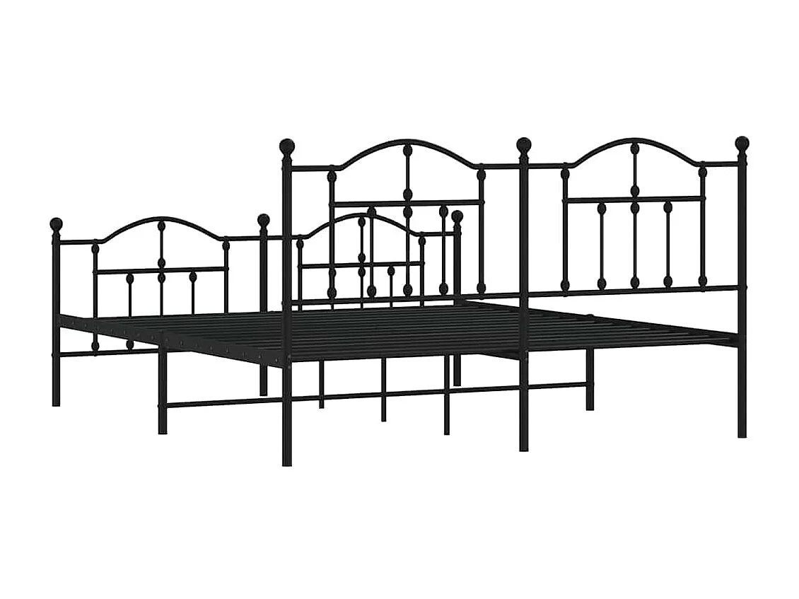 Cadre de lit métal sans matelas avec pied de lit noir 183x213cm