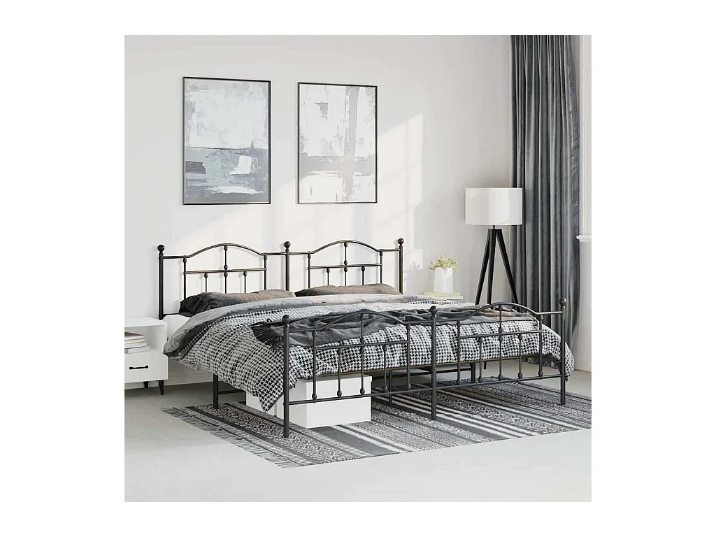 Cadre de lit métal sans matelas avec pied de lit noir 183x213cm