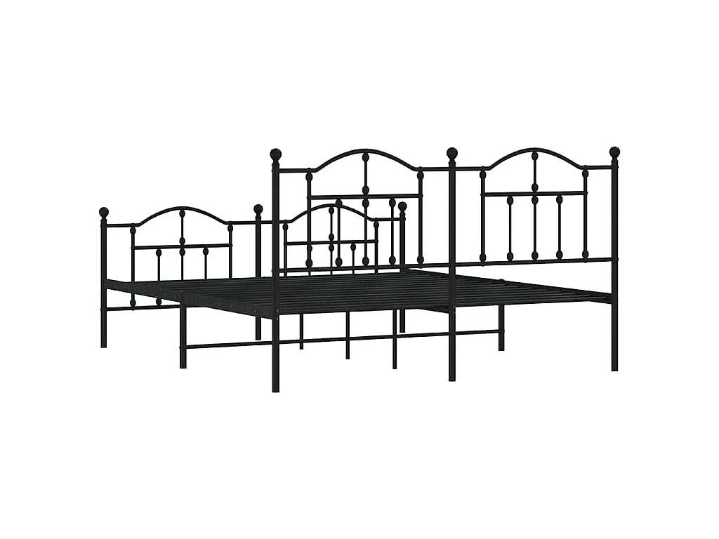 Cadre de lit métal sans matelas avec pied de lit noir 183x213cm