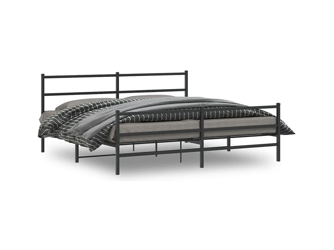 Cadre de lit métal sans matelas avec pied de lit noir 183x213cm