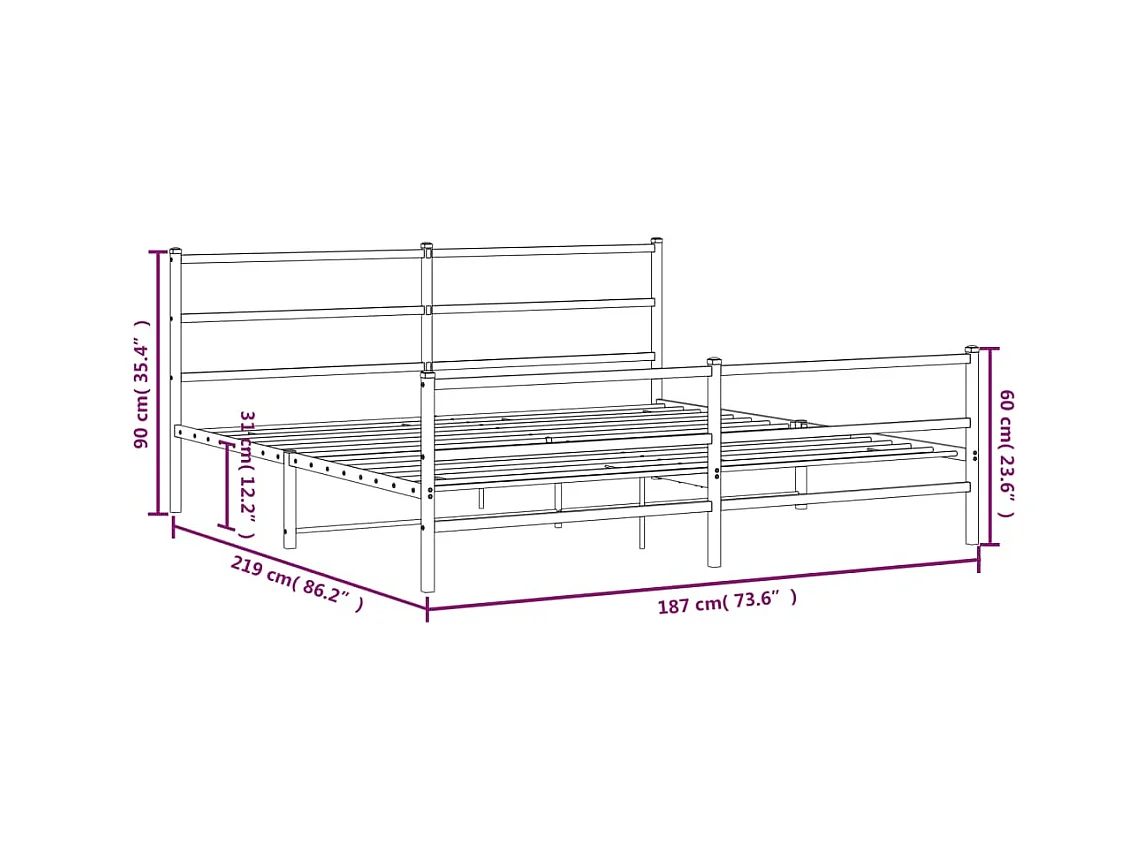 Cadre de lit métal sans matelas avec pied de lit noir 183x213cm