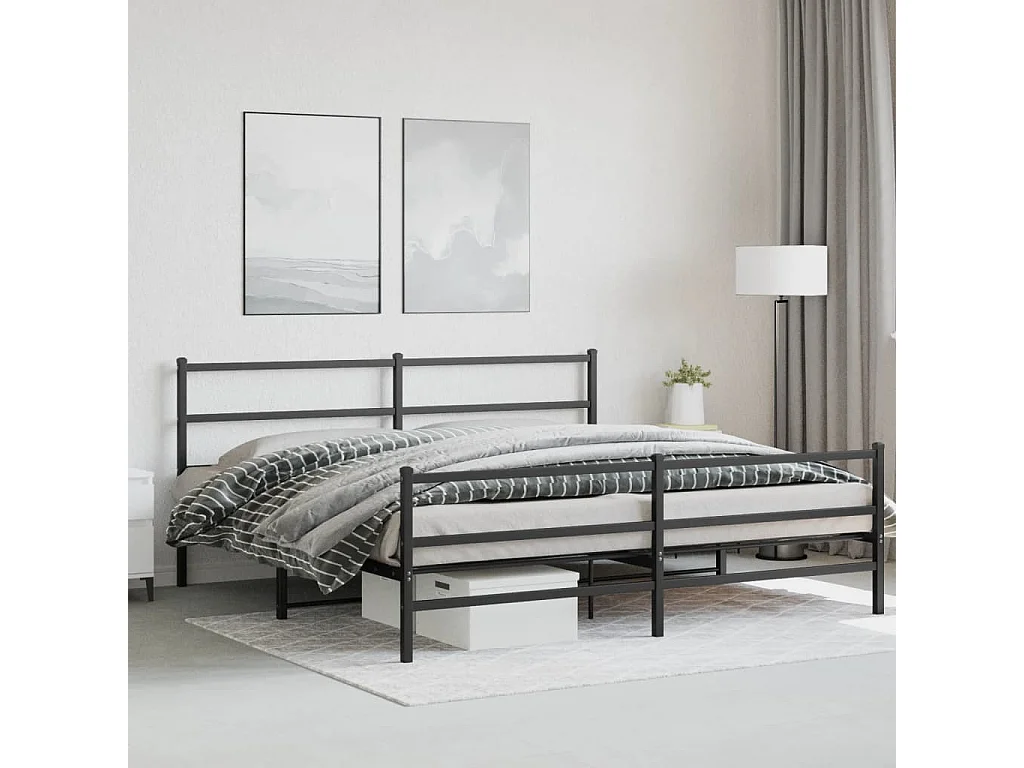 Cadre de lit métal sans matelas avec pied de lit noir 183x213cm