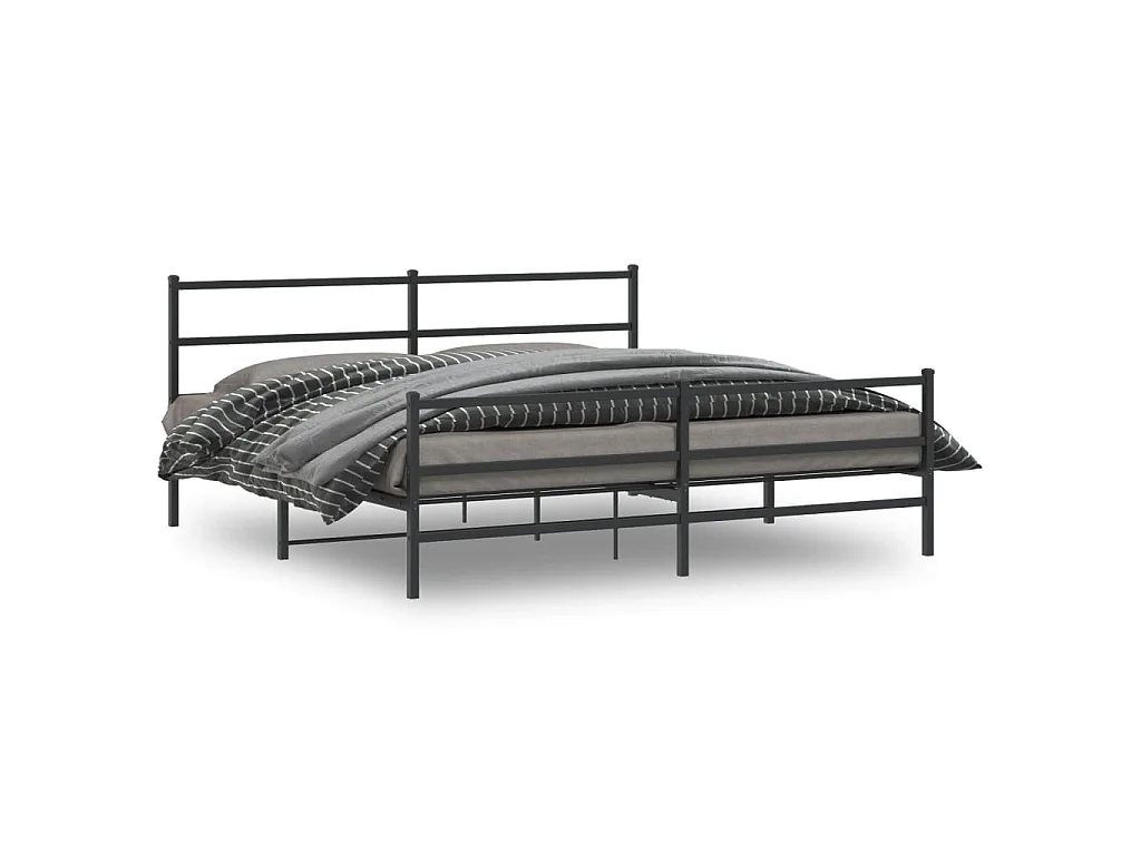Cadre de lit métal sans matelas avec pied de lit noir 183x213cm